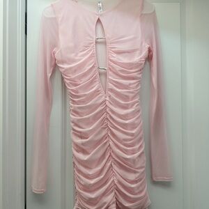 Lucy in the Sky Light Pink Ruched Long Sleeve Dress